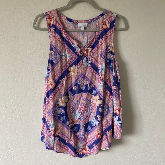 J Jill Womens Tank Top Floral Mandala Colorful Size M Spring Casual Lightweight - Picture 1 of 9